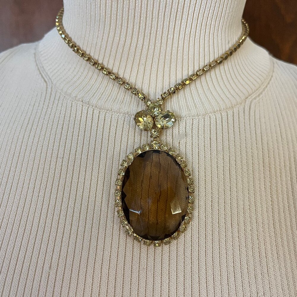 Vintage Brown Rhinestone and Crystal Necklace